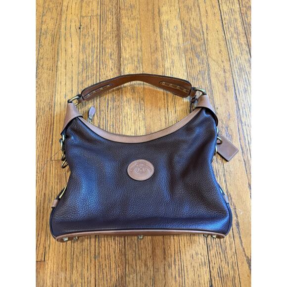 Ghurka Handbags - Ghurka Shoulder Bag Womens Brown Leather Pebbled Purse Brass Hardware Handbag